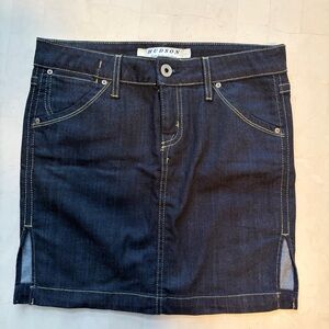 Vintage Hudson Denim  Mini Skirt Size 27.  dark Blue With Yellow Sticking